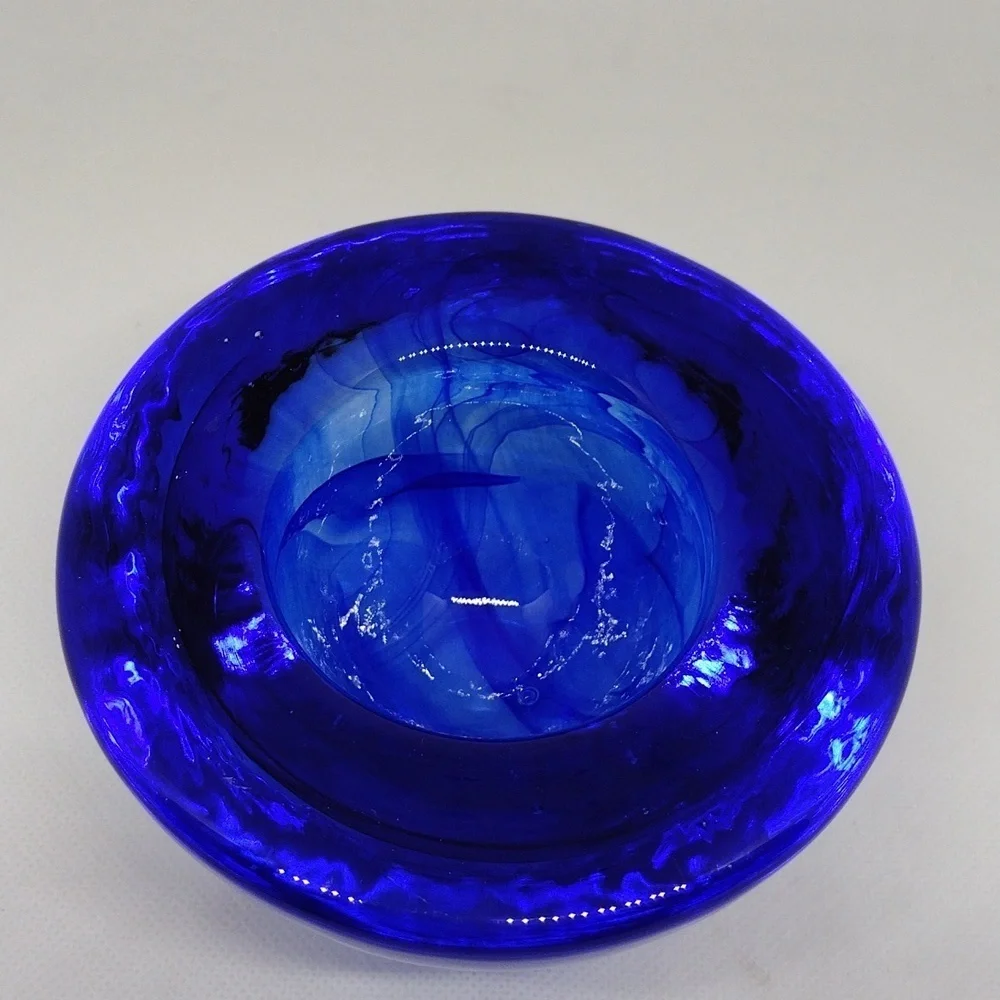Cobalt‎ Blue Swirled Art Glass Votive Candle Holder